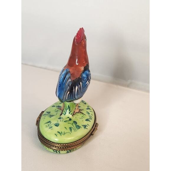 Limoges Trinket Box Tall Rooster Porcelain France Rochard Peint Main Rm - Picture 4 of 8